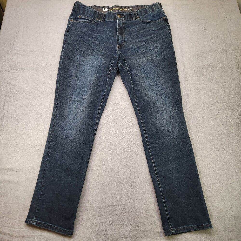Lee Extreme Motion MVP Jeans Men's 38x32 Blue‎ Dark Wash Slim Tapered Denim